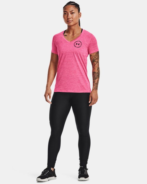 Women's UA Tech™ Twist Crest Short Sleeve, Pink, pdpMainDesktop image number 2